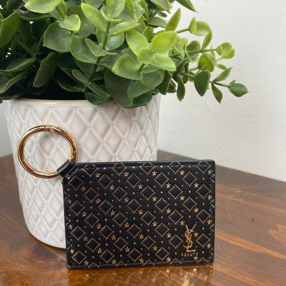 Yves Saint Laurent Accessories - NEW Yves Saint Laurent Beaute Card Size Mirror Key Ring Logo Pattern Black